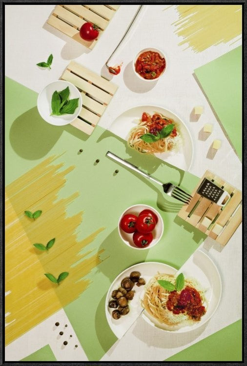 Suprematic Meal: Pasta With Tomato Sauce And Mushrooms, 20"x30"