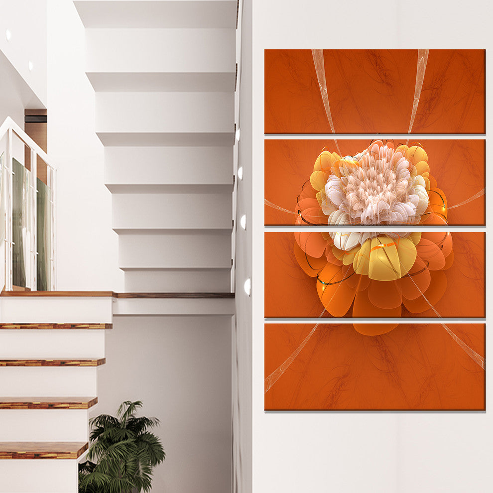 Yellow Blossom Fractal Flower, Flower Artwork on Canvas, 28"x48", 4 Panels