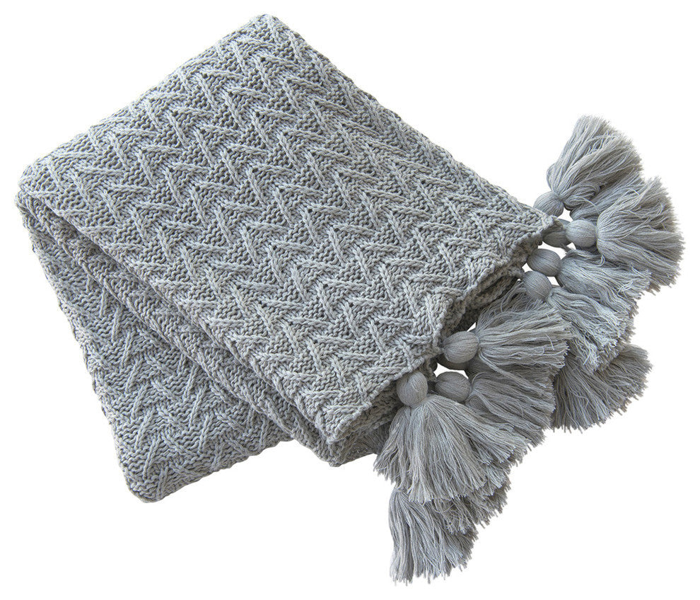 Knitted Tassel Throw, Gray, 60"