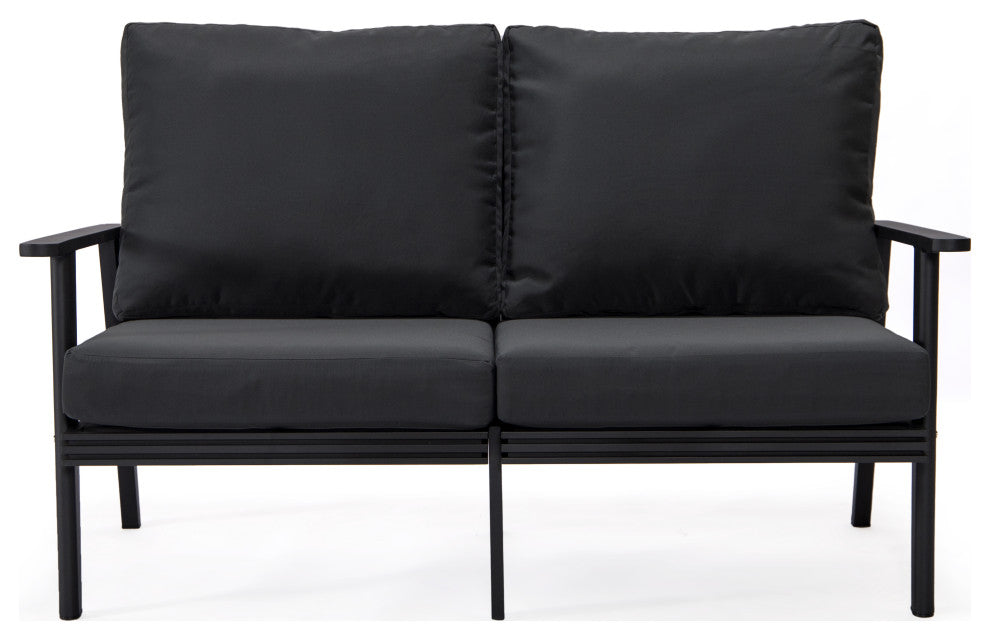 Leisuremod Walbrooke Patio Loveseat With Black Aluminum Frame, Charcoal
