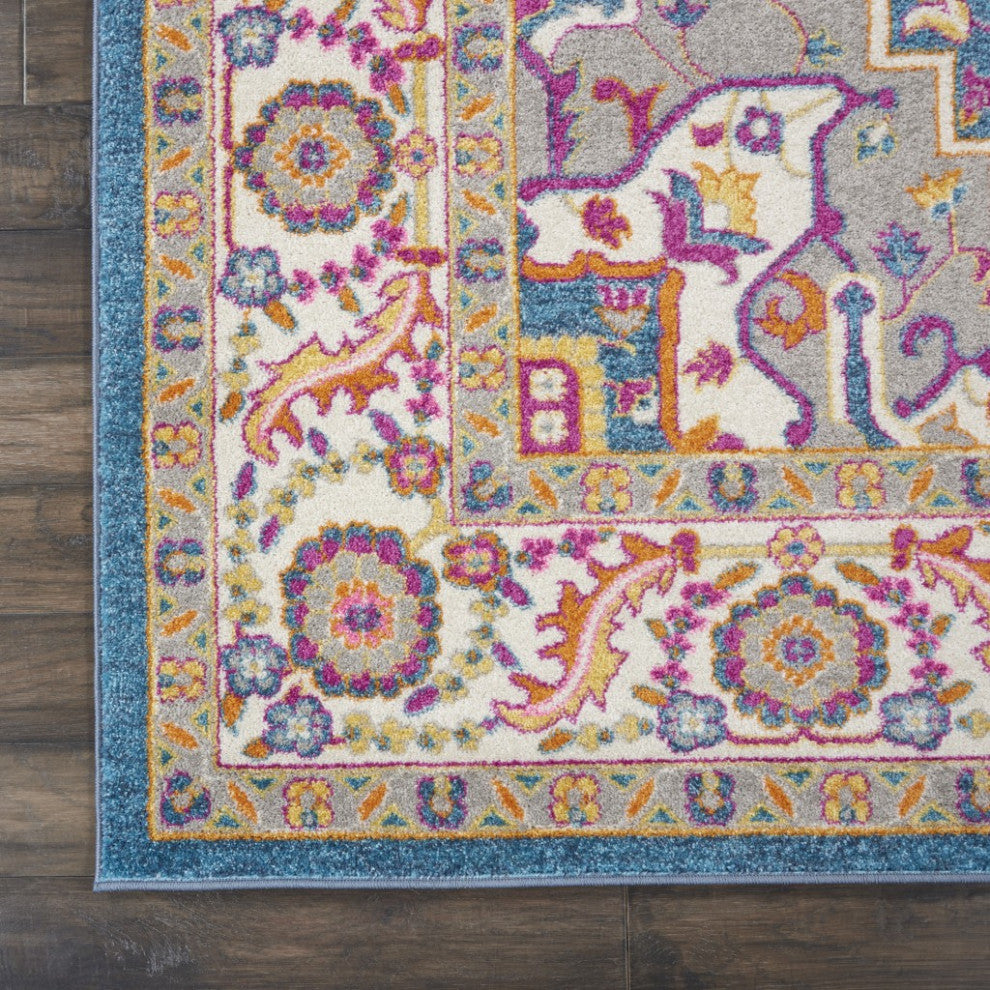 8 x 10 Teal and Pink Medallion Area Rug
