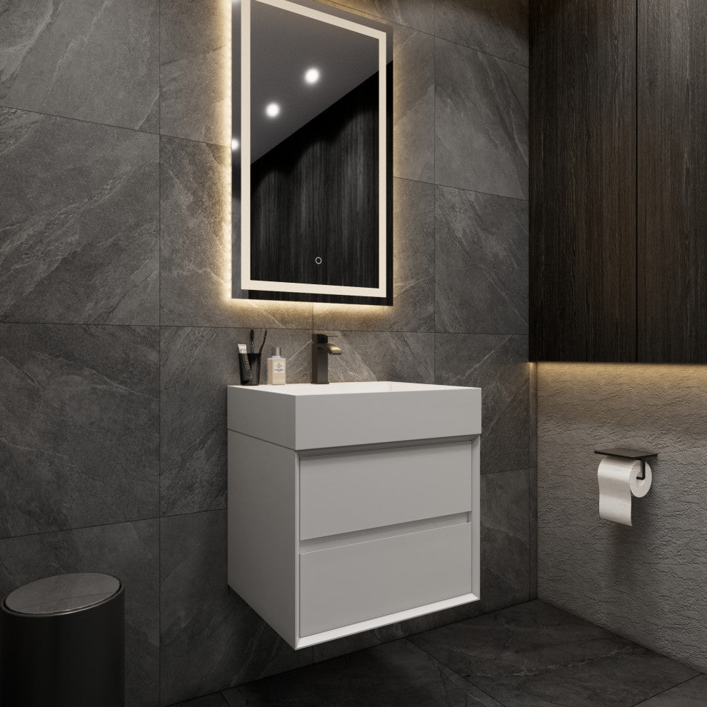 MAX 24" Floating Bath Vanity With Acrylic Sink, Gloss White