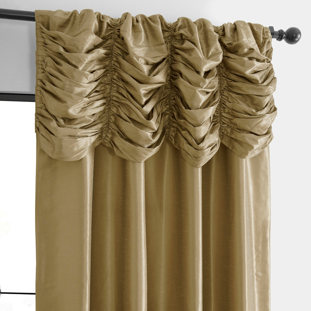 Ruched Vintage Faux Dupioni Silk Curtain Single Panel, Flax Gold, 50" X 84"