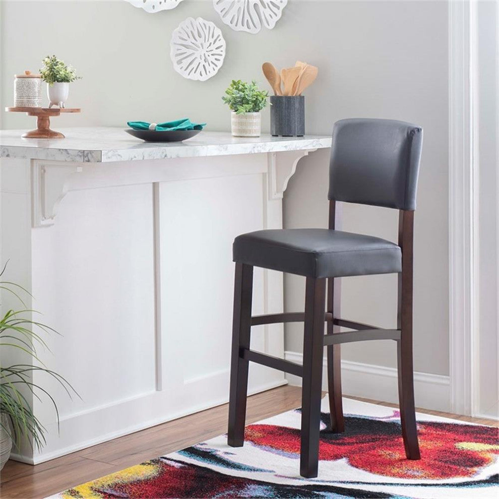 Linon Monaco 30" Upholstered Wood & Faux Leather Bar Stool in Espresso/Brown