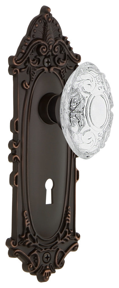 Victorian Plate Double Dummy, Keyhole Crystal Victorian Knob, Timeless Bronze