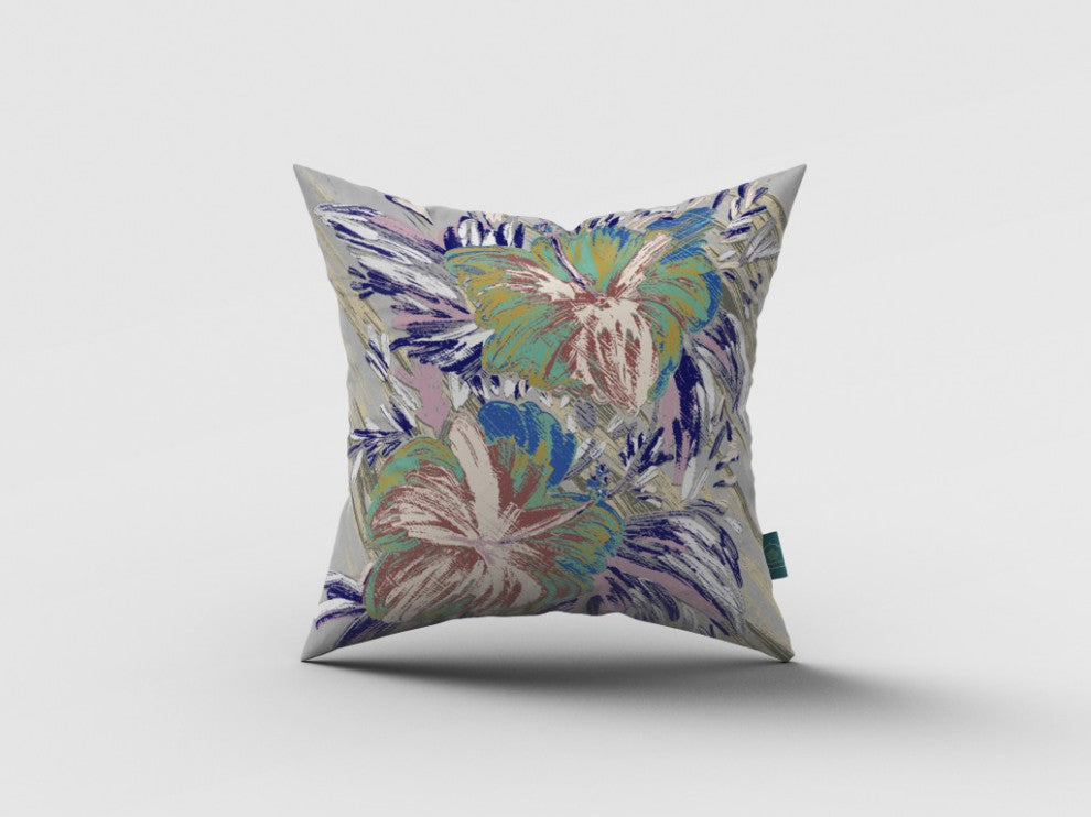 20 Lilac Green Hibiscus Suede Decorative Throw Pillow