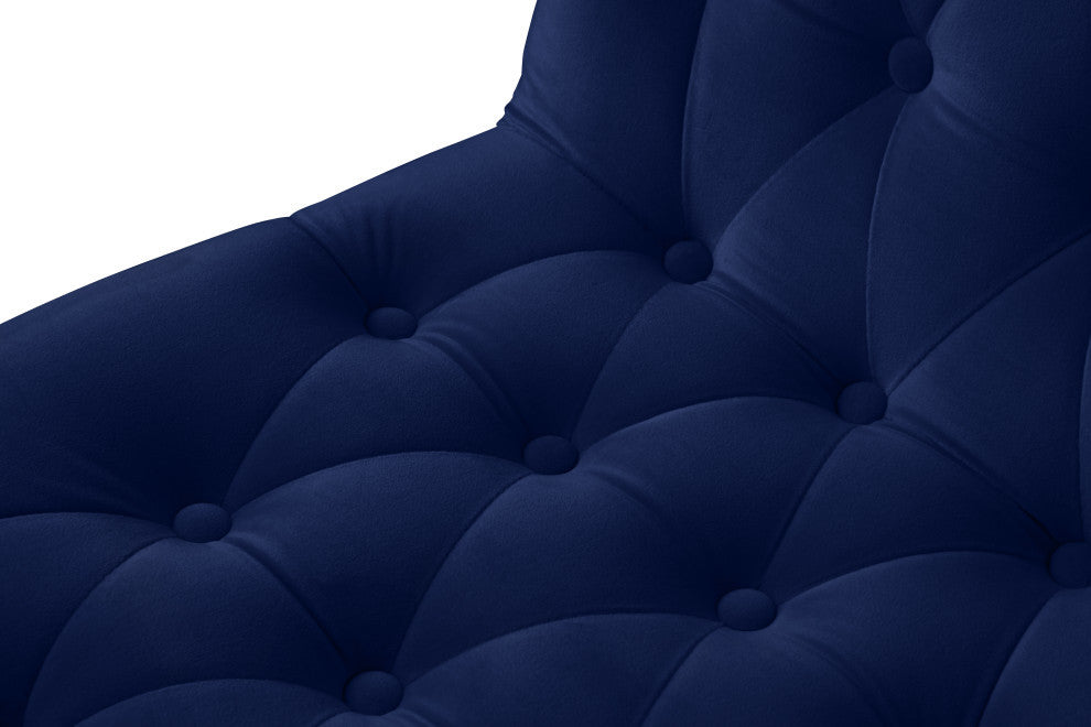 Curve Button Tufted, Fabric Upholstered Dining Chair, Set of 2, Navy Velvet