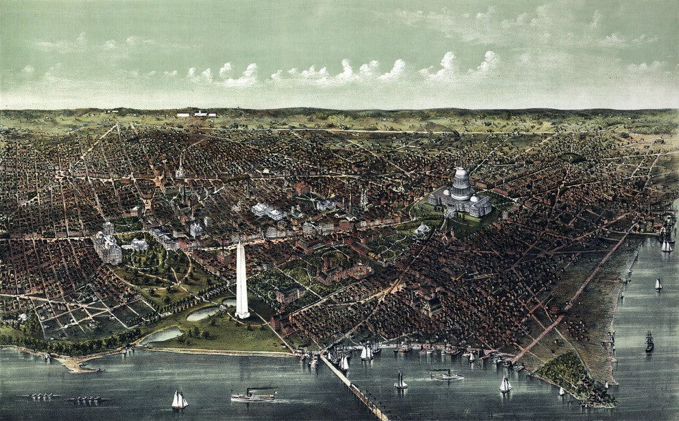 Washington D.C., 1892 Wall Map Mural, Peel and Stick 3-Panel, 107"x66"