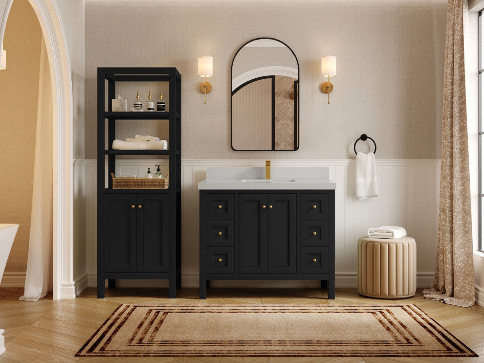 Nashville 42" Single Sink Bath Vanity, Black 2" Carrara Quartz