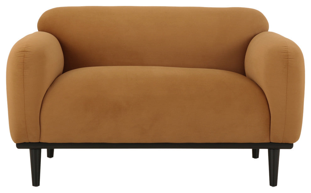 Sandee Contemporary Upholstered Loveseat, Turmeric/Matte Black, 100% Polyester + Birch