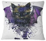 Black Cat With Blue Wings Animal Throw Pillow, 16"x16"