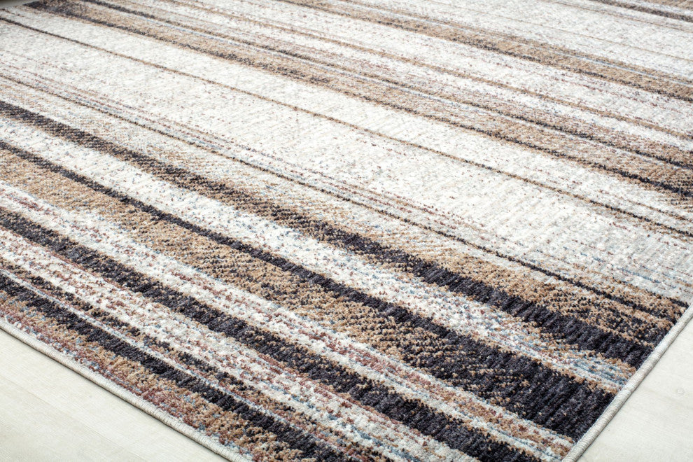 Jade Gazey Brown Stripe Contemporary Brown Recycled Area Rug, 2'6" X 4'