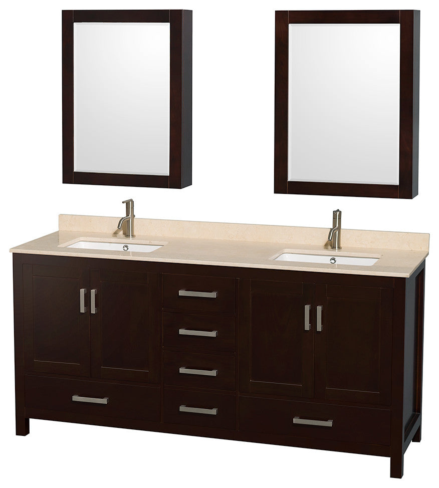 Wyndham WCS141472DESIVUNSMED Espresso 72 Inch Double Bathroom Vanity