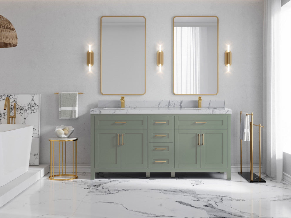 Cambridge 72" Double Sink Bath Vanity in Evergreen 2" Venatino Quartz