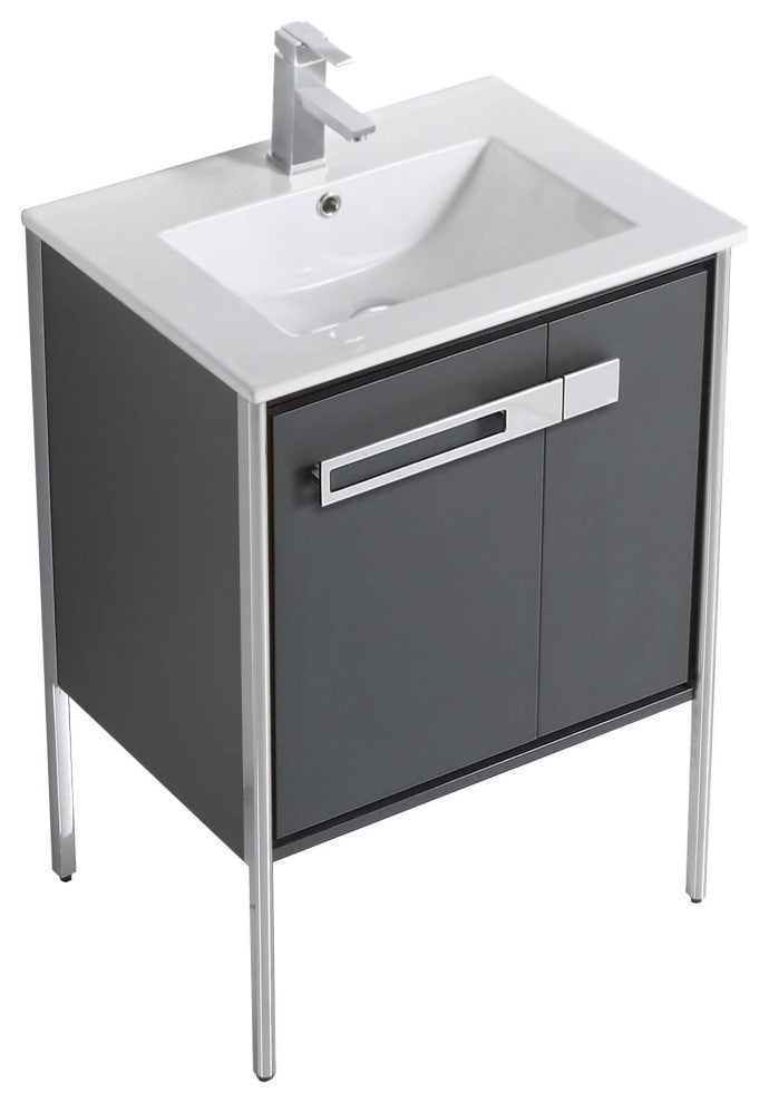 Oakville Bath Vanity, Ceramic Sink, Onix Grey, 24 Inch, Chrome Hardware