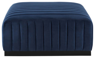 Conjure Channel Tufted Performance Velvet Ottoman, Black Midnight Blue