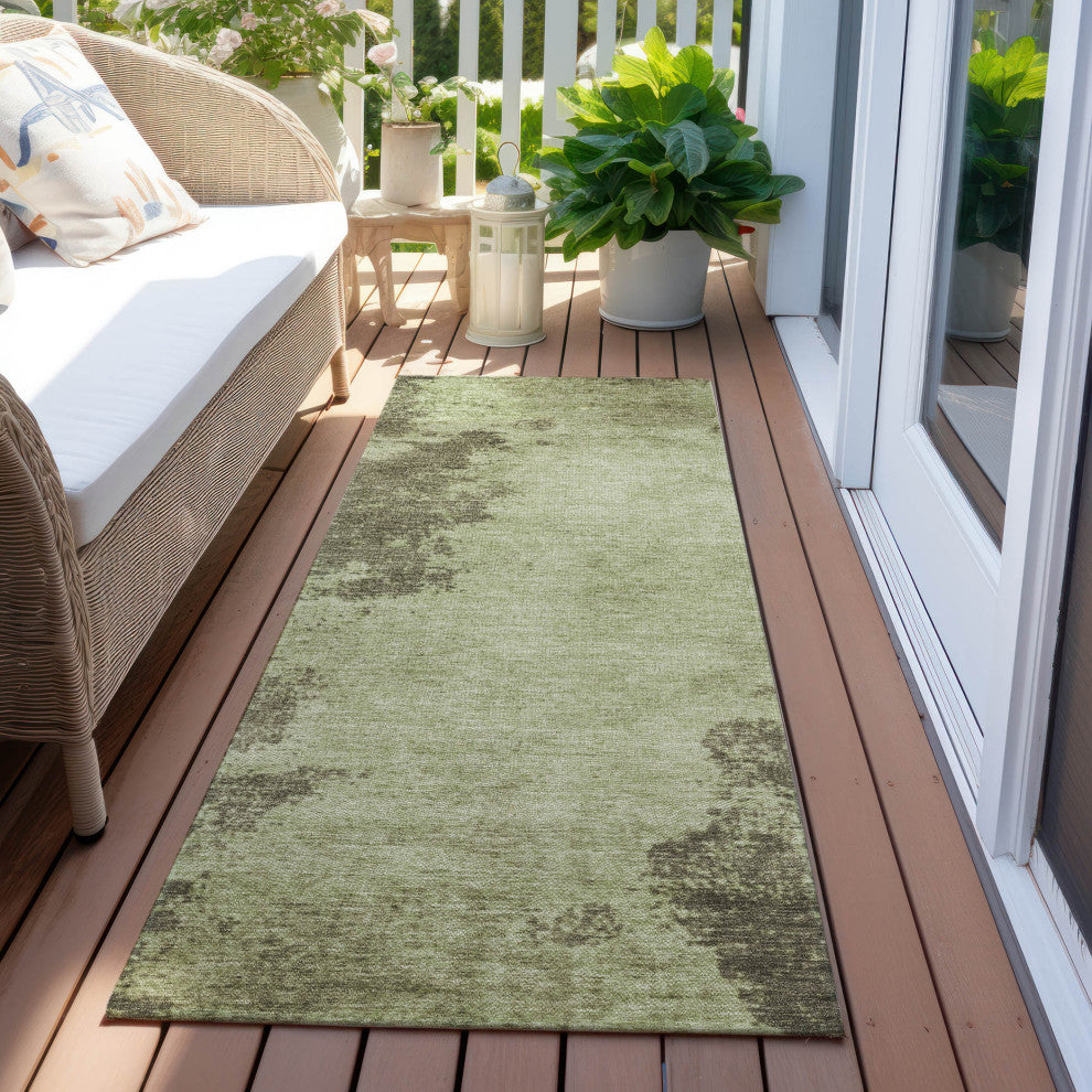 Machine Washable Indoor/Outdoor Chantille ACN1902 Olive 2'3" x 7'6" Runner Rug