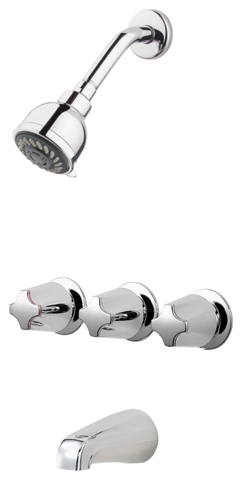 Pfister 3-Handle Tub and Shower Faucet, Metal Knob Handles, Chrome