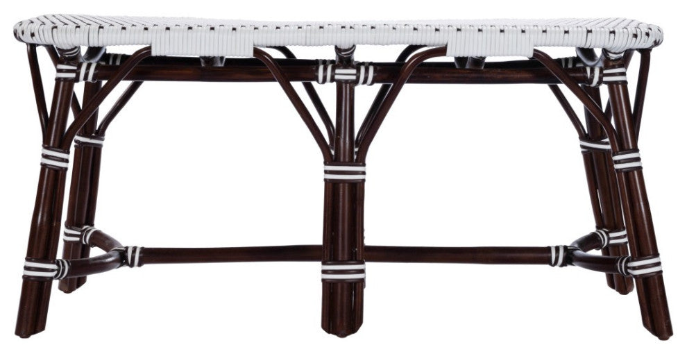 Dark Brown and White Rattan Bench