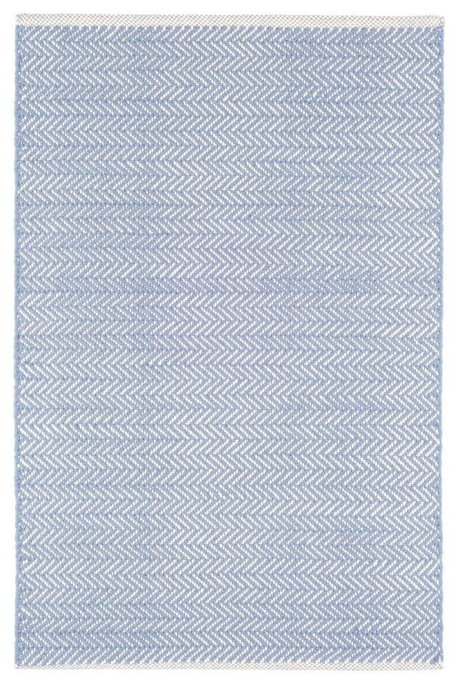 Dash & Albert Herringbone Swedish Blue Handwoven Cotton Rug, Blue, 2' x 3'