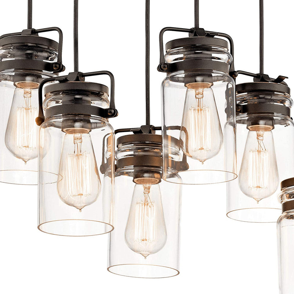 Farmhouse 8-Light Linear Chandelier, 25.5" in Olde Bronze with Clear Glass