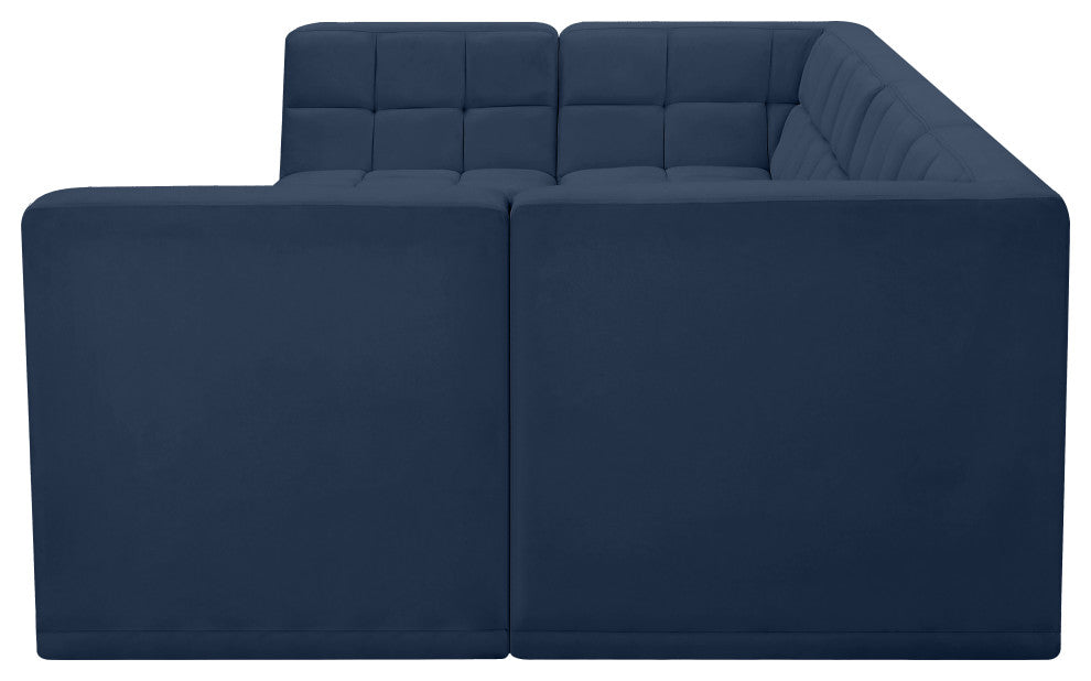 Relax Velvet Upholstered 6-Piece U-Shaped Modular Sectional, Navy