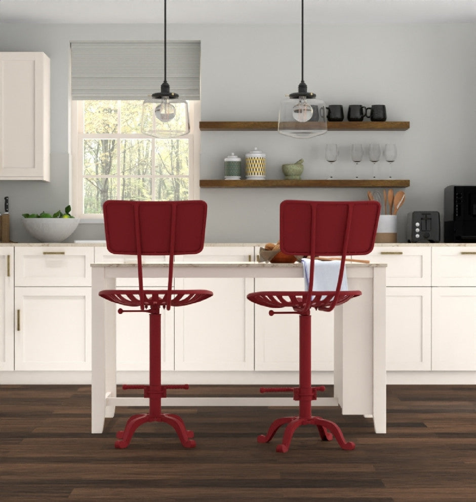 August Tractor Seat Stool With Back, Red