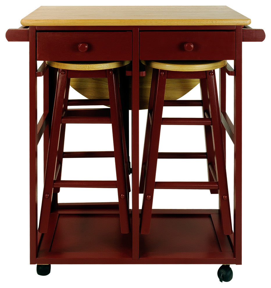 Breakfast Cart With Drop Leaf Table, Red