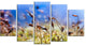 "Abstract Summer Spring Moss Flowers" Landscape Wall Art, 5 Panels, 60"x32"