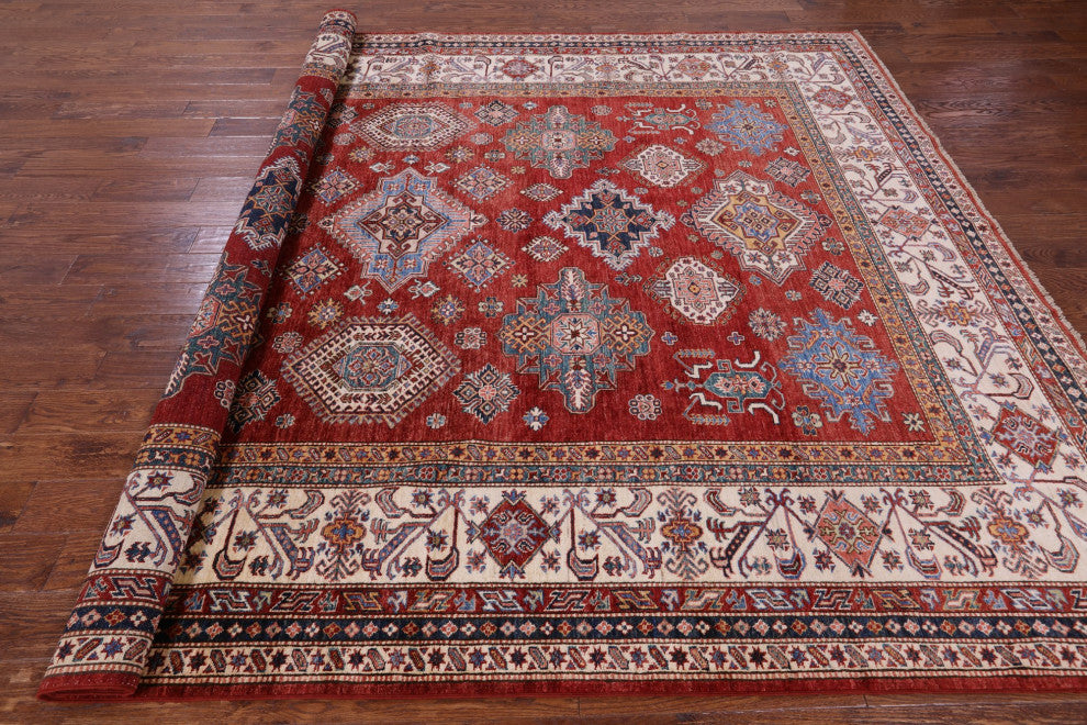 8' 9" X 12' 0" Handmade Super Kazak Geometric Rug Q10611