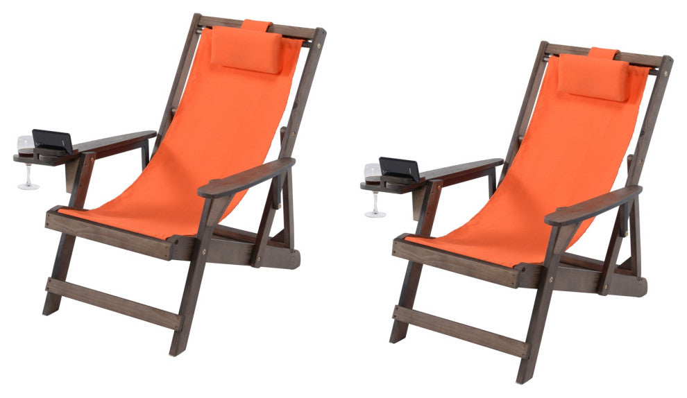 Romantic Collection Canvas Sling Chair with Cup and Wine Holder, Dark Brown Fram