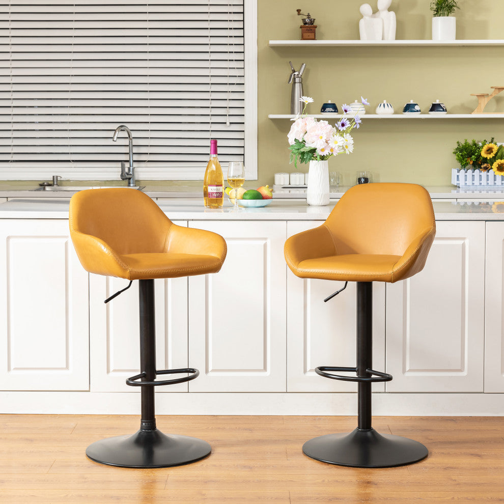 Orange Leatherette Bar Stool, Set of 2