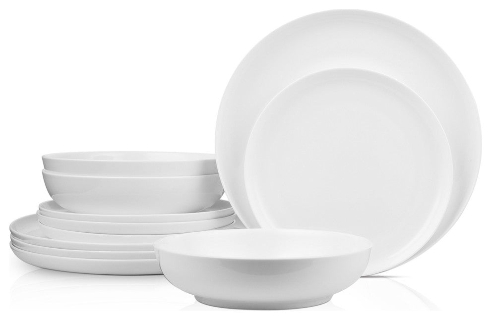 Stone Lain Gabrielle Bone China Dinnerware Set, White, 12-Piece