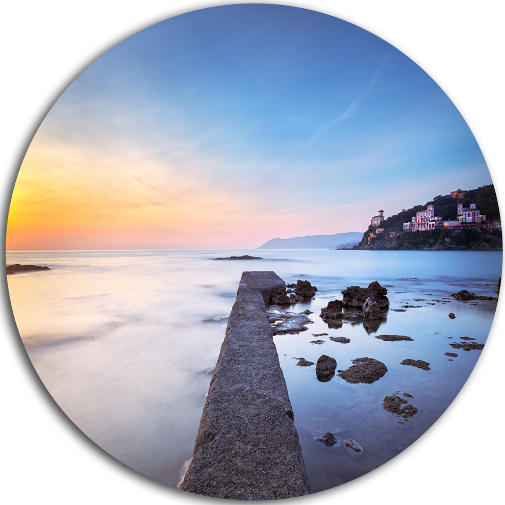 Castiglioncello Bay Concrete Pier, Seascape Photo Round Wall Art, 38"