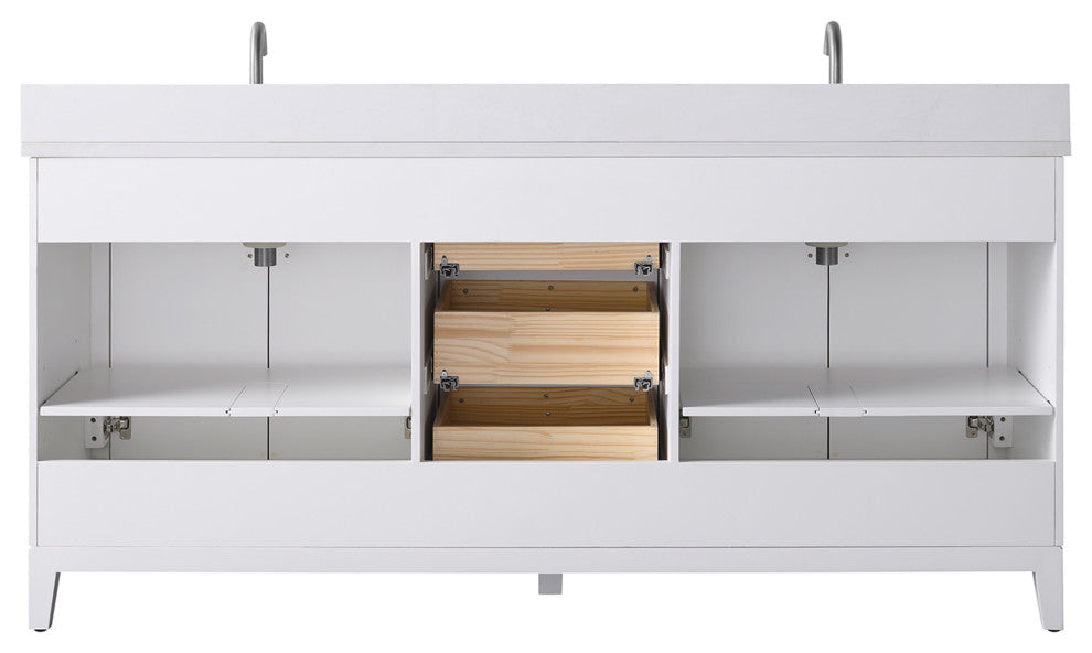 Vanity Art Bathroom Vanity with Engineered Marble Top and Sink, White, 72" (Double Sink), Brushed Nickel