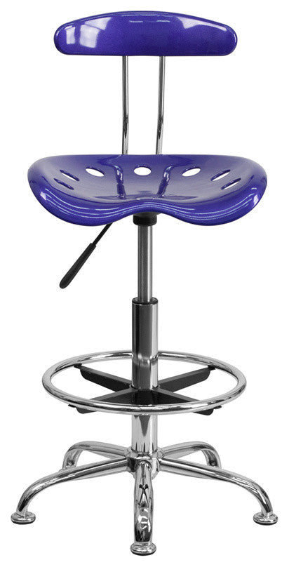 Vibrant Deep Blue and Chrome Drafting Stool With Tractor Seat