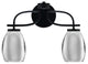 Cavella 2 Light Bath Bar In Matte Black Finish, 5" Chrome Oval Metal Shades