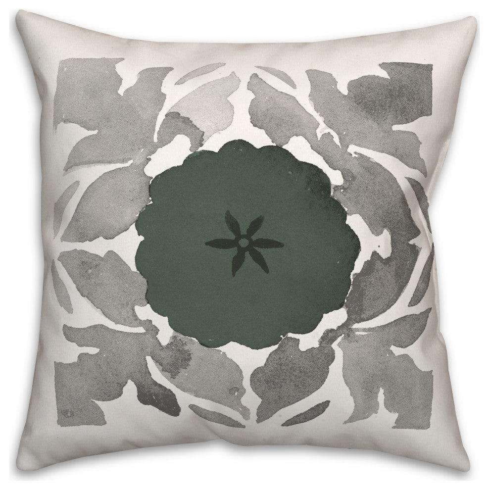 Gray Green Medallion 18x18 Spun Poly Pillow