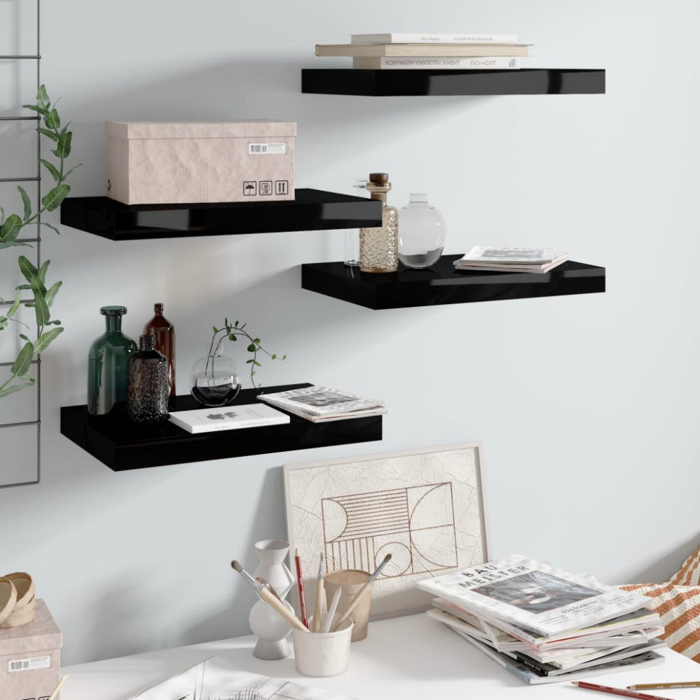vidaXL Wall Shelves Floating Shelves Display Shelves 2 Pcs High Gloss Black