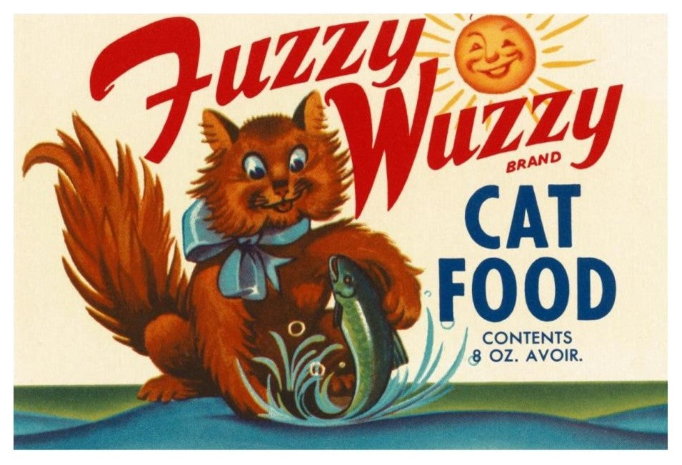 "Fuzzy Wuzzy Brand Cat Food" Digital Paper Print by Retrolabel, 24"x17"