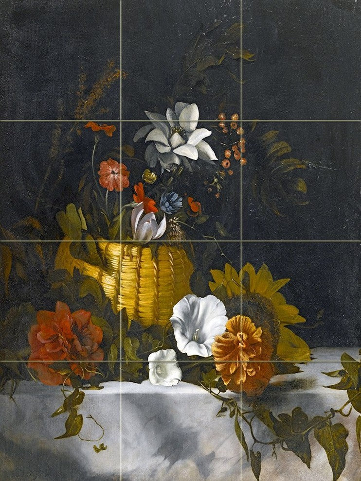 Tile Mural A Still Life A Basket Of Flowers, Rialto