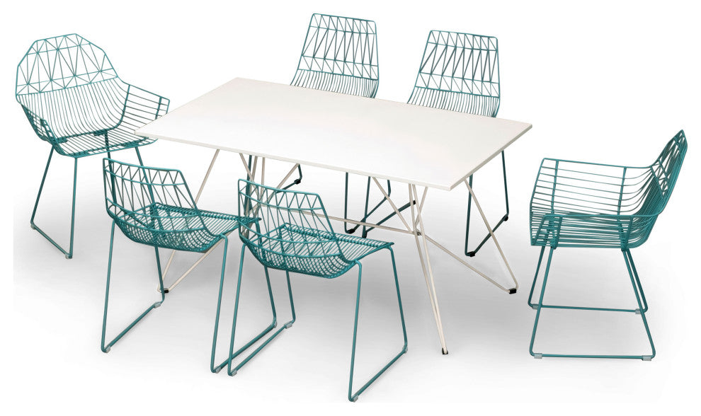 Ace 7 Piece Dining Set, Matte Teal