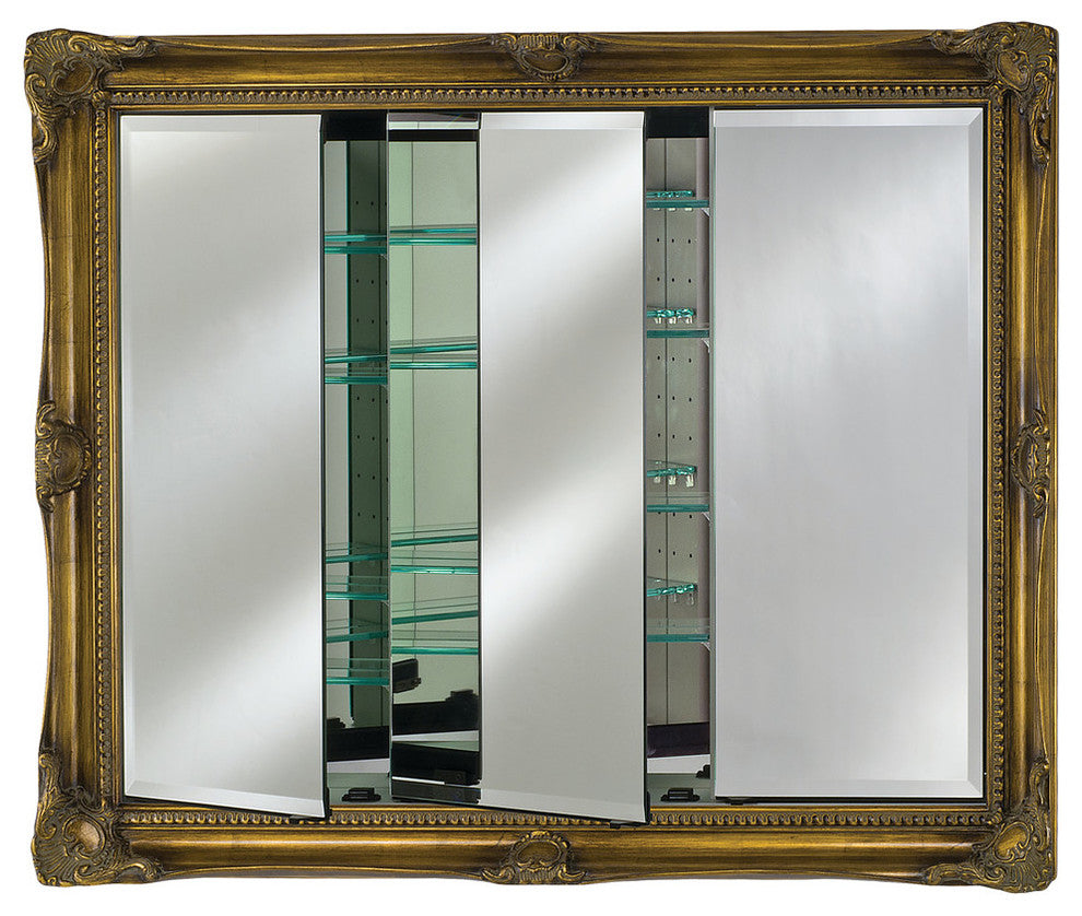 Vanerbilt Triple Door Framed Medicine Cabinet, Antique Silver, Large, Royale