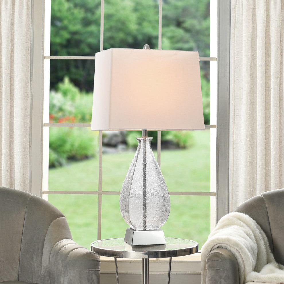 Dimpled Table Lamp Colored Glass, Aged Brass Accents White Shade, Grey