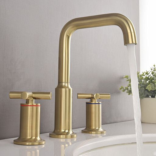 Modern Brushed Gold 2-Handle Bathroom Faucet Widespread for Sink