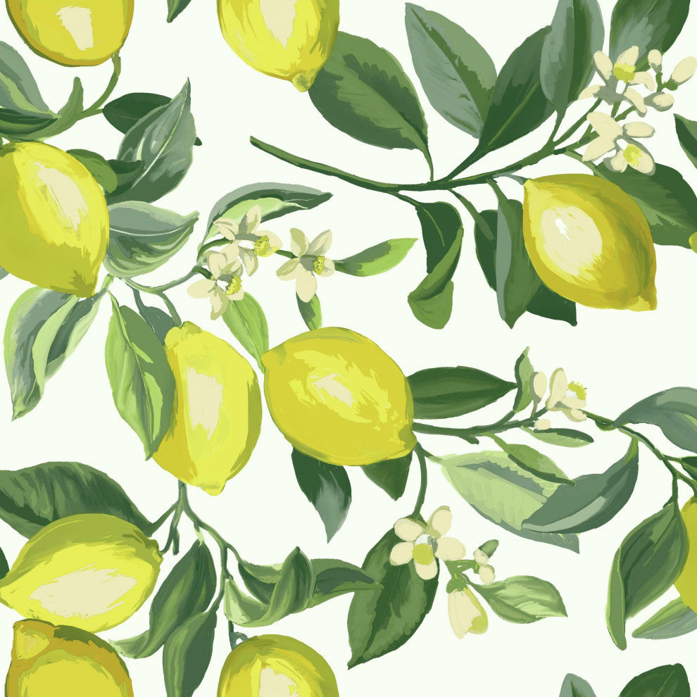 Lemon Zest Peel and Stick Wallpaper, Yellow and White
