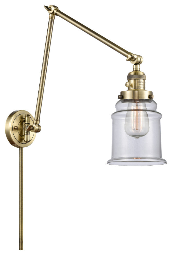 Canton Swing Arm With Switch, Antique Brass, Clear, Clear