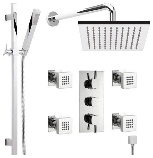 Chrome Square Shower Head System With 4 Body Massage Shower Jets