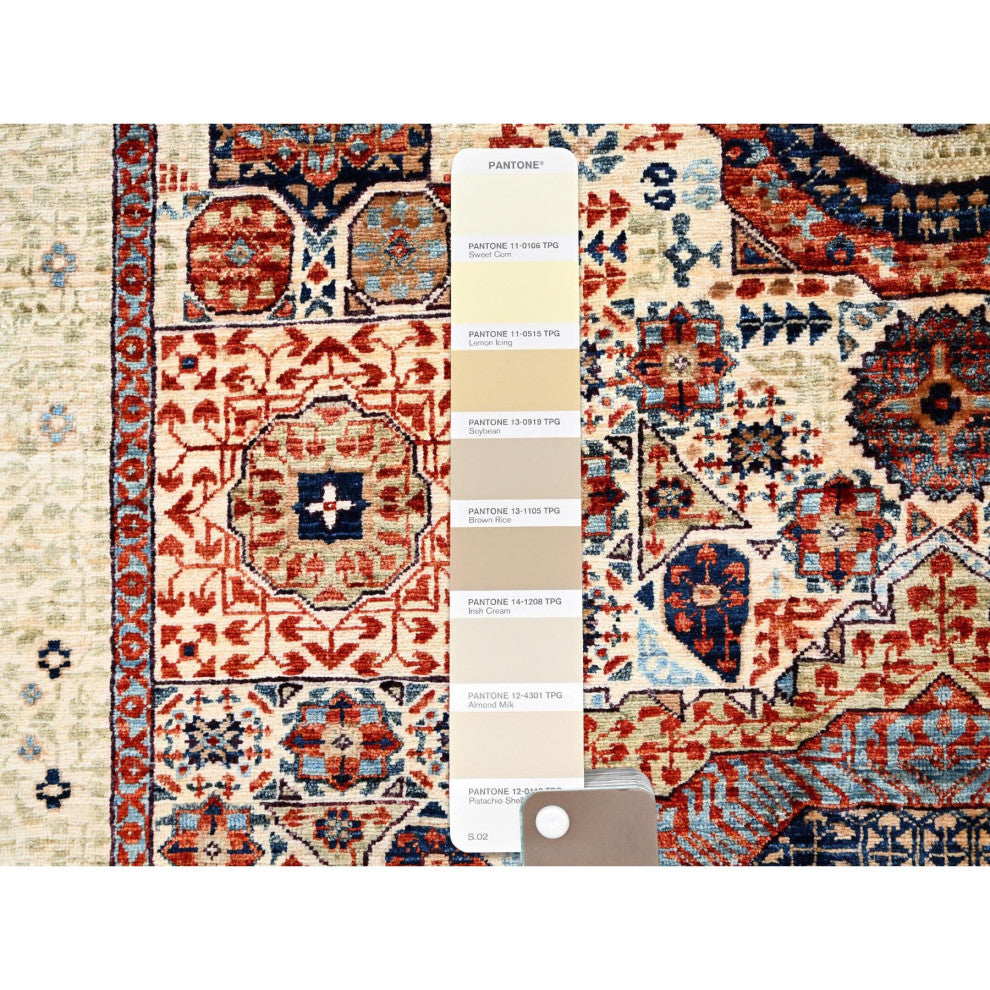 White, Hand Knotted, 100% Wool, Mamluk Design, Oriental Rug, 4'10"x7'