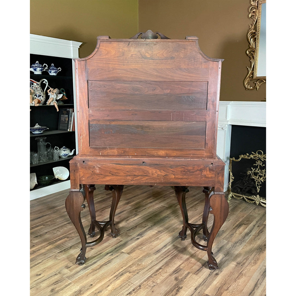 Antique Walnut Inlaid China Cabinet